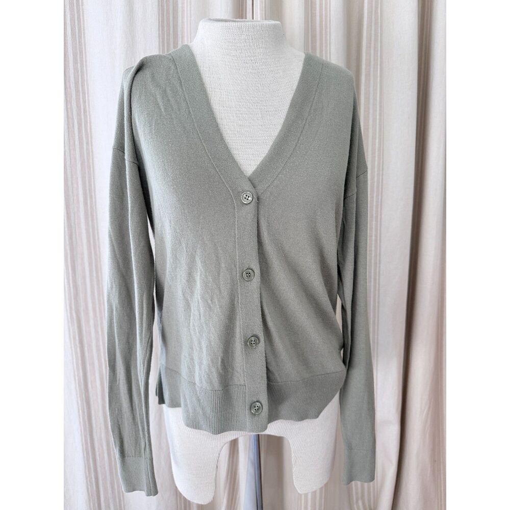 Sage Green Button Front Cardigan Cotton Blend Relaxed Fit Banana Republic Small